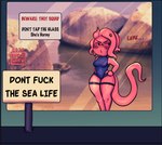 angry anthro aquarium blush breasts clothed clothing detailed_background dialogue eyelashes female hair in_aquarium partially_clothed pink_body profanity public_aquarium solo speech_bubble standing text thick_thighs topwear vivarium wide_hips spacewaifu acta_(spacewaifu) cephalopod coleoid decapodiform marine mollusk 2021 digital_media_(artwork) english_text hi_res