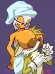 age_difference anthro areola big_breasts blush boob_hat breasts clothing duo eyelashes female fur gloves handwear huge_breasts implied_erection inverted_nipples male nipples older_female simple_background smile these_aren't_my_glasses towel towel_on_head young young_anthro younger_male cronum sega sonic_the_hedgehog_(series) miles_prower rouge_the_bat bat canid canine fox mammal 2018 3:4 meme