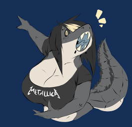 alternative_fashion big_breasts black_hair black_sclera blonde_highlights breasts cleavage clothed clothing eyebrow_piercing facial_piercing forked_tongue goth grey_body grey_scales hair highlights_(coloring) lip_piercing non-mammal_breasts open_mouth piercing scales scuted_tail sharp_teeth snakebite_piercing stud_piercing tan_body tan_scales teeth tongue wide_eyed dullvivid metallica ellie_(dullvivid) alligator alligatorid crocodilian reptile scalie alpha_channel meme reaction_image