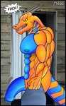 abs anthro black_border border bulge clothing flaccid flexing genitals jockstrap male muscular muscular_male pecs penis solo underwear mrd66 drake_bates lizard reptile scalie hi_res