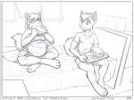 4:3 anthro breasts canid canine clothing comic duo faf female fox greyscale hetty_(faf) jimmy_(faf) male mammal monochrome obese overweight