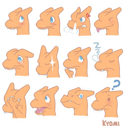 ambiguous_gender angry blep blue_eyes blush blush_lines bodily_fluids emote eyes_closed facepalm fangs looking_at_viewer looking_away looking_down looking_up open_mouth orange_body question_mark sad simple_background sleeping smile solo tears teeth thinking tongue tongue_out white_background unsavoryimpcat nintendo pokemon charizard generation_1_pokemon pokemon_(species) scalie 1:1 2018 absurd_res headshot_portrait hi_res portrait