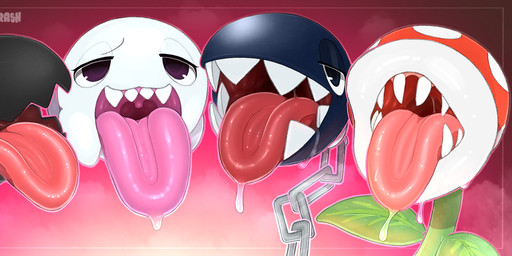 ambiguous_gender bedroom_eyes bodily_fluids drooling fangs group lineup mouth_shot narrowed_eyes not_furry open_mouth plant presenting_mouth saliva saliva_string seductive sharp_teeth simple_background smile subscribestar_logo teeth text tongue tongue_out uvula backsash mario_bros nintendo subscribestar boo_(mario) bullet_bill chain_chomp elemental_creature flora_fauna ghost piranha_plant spirit 2026 digital_media_(artwork) english_text hi_res