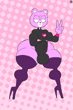 anthro big_butt boots bottom_heavy bulge butt clothing curvy_figure eyelashes eyewear facial_markings femboy footwear fur gesture glasses half-closed_eyes halftone_background hand_behind_back hand_gesture head_markings heart_symbol high_heeled_boots high_heels legwear leotard logo male markings muzzle_(marking) narrowed_eyes navel_outline pattern_background pink_body pink_fur priest shoes simple_background small_waist solo text thick_thighs thigh_boots thigh_highs v_sign wide_hips thatdawgmurray unicorn_wars padre_(unicorn_wars) bear mammal absurd_res aliasing artist_logo artist_name digital_media_(artwork) halftone hi_res signature