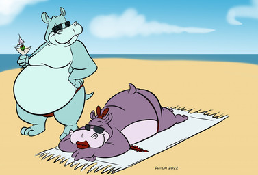 anthro beach beach_blanket belly big_belly bikini bikini_bottom bikini_top bow_ribbon clothing cloud cocktail_garnish cocktail_glass cocktail_umbrella container cup drinking_glass duo eyewear female food fruit glass glass_container glass_cup holding_cocktail holding_glass holding_object lipstick lying makeup male obese obese_anthro obese_female obese_male olive_(fruit) on_blanket on_front overweight overweight_anthro overweight_female overweight_male plant sea sky skyscape smile standing sunglasses swimwear teeth thong two-piece_swimsuit underwear water dutch_(artist) animaniacs warner_brothers flavio marita common_hippopotamus hippopotamid mammal 2022 signature