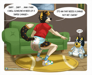 ageplay anthro clean_diaper clothed clothing dialogue diaper diaper_fetish diapered_plushie feces fur furniture hair infantilism male offscreen_character open_mouth plushie roleplay soiled_diaper soiling solo speech_bubble tail text unclean_diaper used_diaper wearing_diaper diaperdork bluey_(series) bandit_heeler cody_(diaperdork) canid canine canis domestic_dog mammal digital_media_(artwork) english_text hi_res
