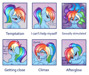 bodily_fluids dialogue female hair multicolored_hair orgasm ponytail rainbow_hair saliva solo text wings elzzombie friendship_is_magic hasbro my_little_pony mythology rainbow_dash_(mlp) equid equine mammal mythological_creature mythological_equine pegasus 2016 english_text hi_res