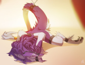 ambiguous_gender anthro ass_up bdsm bondage bound claws digitigrade ear_piercing fur glowing glowing_eyes hair hands_behind_back hands_tied industrial_piercing muzzle_(object) muzzled nude piercing purple_body purple_eyes purple_fur raised_tail shadow smile solo spread_legs spreading submissive submissive_ambiguous tail patto ethan_(teckly) mammal sergal 2014 male_(lore)