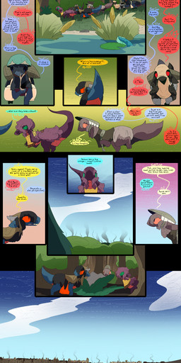 dialogue fantasy female feral male pipe smoke smoking text village water thepatchedragon dragonscape mythology forl_(thepatchedragon) gila_(thepatchedragon) hiker_(thepatchedragon) jat_(thepatchedragon) rara_(thepatchedragon) dinosaur dragon drekir mythological_creature mythological_scalie prehistoric_species reptile saurischian scalie theropod absurd_res comic english_text hi_res