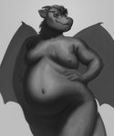 anthro back_wings bedroom_eyes belly big_belly clawed_fingers eyewear featureless_crotch glasses grey_background hair half-closed_eyes hand_on_hip looking_at_viewer male moobs mouth_closed narrowed_eyes navel nipples nude overweight overweight_anthro overweight_male rectangular_glasses seductive simple_background snout solo standing tail thick_thighs three-quarter_view wavy_mouth wide_hips wings chubby-shark mythology tecwyn dragon mythological_creature mythological_scalie scalie 2023 digital_media_(artwork) digital_painting_(artwork) greyscale monochrome portrait shaded soft_shading three-quarter_portrait