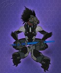 3_fingers 3_toes amber_eyes anthro arm_tuft armor beak black_body black_feathers body_armor claws clothed clothing crossed_legs digitigrade fangs feather_hair feather_tuft feathered_crest feathers feet finger_claws fingers geometric_background head_crest holding_melee_weapon holding_object holding_sword holding_weapon looking_away male melee_weapon ninjato pseudo_hair pupils scales simple_background sitting slit_pupils solo sword teeth tight_clothing toes tuft weapon yellow_sclera guyver89 halo_(series) microsoft xbox_game_studios alien avian kig-yar scalie t'vaoan colored hi_res