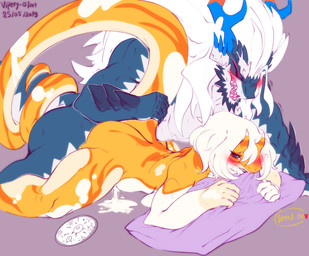 anthro anthro_on_anthro anthro_penetrated anthro_penetrating anthro_penetrating_anthro anthrofied blue_body blue_eyes blush bodily_fluids breasts butt claws cum cum_in_vagina cum_inside cutaway dialogue dialogue_box duo fangs female female_penetrated genital_fluids hair heart_symbol horn impregnation impregnation_request internal interspecies looking_pleasured love lying male male/female male_penetrating male_penetrating_female multicolored_body multiple_ova muscular muscular_male open_mouth orange_body orgasm orgasm_face ovum penetration penile penile_penetration penis_in_vagina pillow romantic romantic_couple sex simple_background smile speech_bubble sperm_cell spikes sweat tail teeth text tongue two_tone_body vaginal vaginal_penetration white_body white_hair vipery-07 mythology dragon mythological_creature mythological_scalie reptile scalie snake 2019 english_text
