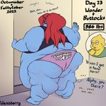 1:1 alphys anthro blue_body blue_scales breath dialogue dinosaur duo ellipsis english_text female fish hair heart_eyes heart_symbol hi_res marine morbidly_obese morbidly_obese_female number obese obese_female overweight overweight_female panting ponytail prehistoric_species red_eyes red_hair reptile scales scalie signature struggling text undertale_(series) undyne weight_gain wenisberry yellow_body yellow_scales