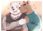 anthro blush brown_body brown_fur clothing duo eyes_closed fur heart_symbol humanoid_hands kemono kissing male male/male sweater topwear white_body white_fur shimo_kawa vtuber jugo_kumagai kishi_arufu bear mammal polar_bear ursine 2022 hi_res