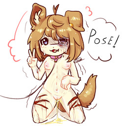 abuse abused anthro blood bodily_fluids breasts bruised bruised_eye collar crying female forced_pose forced_smile genital_fluids genitals gesture gore hand_gesture kneeling leash leashed_collar peeing scar self-harm_scars small_breasts solo speech_bubble tears tremble_lines urine urine_pool v_sign vulva young gorebunny 1:1 hi_res