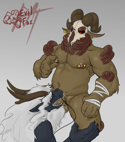 anthro balls barbell_piercing bone duo ear_piercing ear_ring elderly erection fellatio genitals kerchief male male/male multiple_piercings nipple_barbell nipple_fetish nipple_piercing nipple_pinch nipple_play nipples oral penile penis piercing pinch questionable_consent ring_piercing sex skull skull_head tentacles demonrat mythology anlan_(demonrat) destry_(demonrat) bovid caprine dragon eastern_dragon goat mammal mythological_creature mythological_scalie scalie absurd_res hi_res