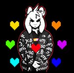 4_fingers anthro black_background black_sclera clothed clothing curved_horn fingers floppy_ears frown fully_clothed fur head_tuft heart_symbol horn humor jacket logo male multicolored_outline neck_tuft outline rainbow_outline shirt simple_background solo soul standing t-shirt text text_on_clothing text_on_jacket text_on_shirt text_on_topwear topwear tuft white_body white_fur crackers drip_(meme) goku_drip supreme the_north_face undertale undertale_(series) asriel_dreemurr_(god_form) boss_monster_(undertale) bovid caprine mammal 2021 digital_media_(artwork) english_text meme