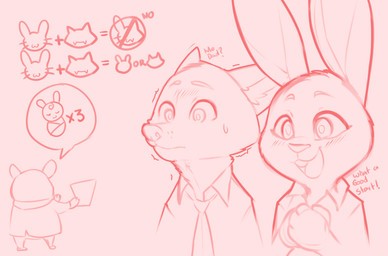 anthro bodily_fluids buckteeth clothed clothing eyebrows fur necktie open_mouth size_difference speech_bubble sweat teeth text tongue topwear hardyboy disney zootopia judy_hopps nick_wilde canid canine fox lagomorph leporid mammal rabbit absurd_res english_text hi_res pictographics