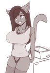 anthro appliance big_breasts breasts chest_tuft clothing female footwear grin innocent_smile laundry_machine legwear looking_up panties smile socks solo sound_effects thigh_highs thigh_socks tuft underwear washing_machine scorpdk felid feline mammal 2022 hi_res