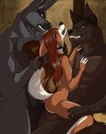 5_fingers anal anal_penetration anthro anthro_on_anthro anthro_penetrated anthro_penetrating anthro_penetrating_anthro balls black_body black_fur black_nose breasts brown_body brown_fur brown_hair butt double_penetration fangs female female_penetrated fingers fur genitals grey_body grey_fur grey_nose group group_sex hair humanoid_hands male male/female male_penetrating male_penetrating_female multicolored_body multicolored_fur nude nude_anthro nude_female nude_male penetration penile penile_penetration penis penis_in_ass penis_in_pussy sex small_breasts tail teeth threesome trio two_tone_body two_tone_fur vaginal vaginal_penetration white_body white_fur lupachu canid canine canis mammal wolf hi_res