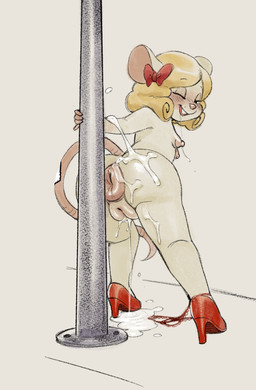 anthro anus big_anus big_butt blush bodily_fluids breasts butt clothing cum female footwear fur genital_fluids genitals hair high_heels looking_at_viewer nipples nude one_eye_closed open_mouth panties plump_labia pole presenting puffy_anus saliva shoes simple_background smile solo standing stripper stripper_pole tail teasing underwear undressing vaginal_fluids vulva wink young young_anthro young_female niichan piper_provolone mammal mouse murid murine rodent digital_media_(artwork) hi_res