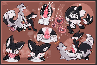 animal_genitalia animal_penis anthro anthro_on_anthro anthro_penetrated anthro_penetrating anus backsack balls bandage bandaged_leg big_ears black_body black_fur blue_eyes blush bodily_fluids border breasts breath brown_eyes cheek_bulge clothing cowgirl_position cum cum_drip cum_in_mouth cum_in_uterus cum_in_vagina cum_inside cum_on_body cum_on_feet cum_on_self cumshot doggystyle dominant dominant_female dominant_male dripping duo ejaculation expressive eyes_closed feet feline_genitalia feline_penis female female_penetrated fluffy fluffy_tail foot_fetish foot_play footjob from_behind_position from_front_position fur genital_fluids genitals grey_body grey_border grey_fur happy impregnation internal internal_vaginal kerchief kneeling looking_at_another looking_at_viewer looking_down looking_pleasured lying male male/female male_penetrating male_penetrating_female neckerchief neckwear nipples nude on_back on_bottom on_side on_top oral oral_penetration ovum ovum_with_face panting penetration penile penis penis_against_pussy pleased_expression rubbing rubbing_penis seductive semi-anthro sex sex_toy sheath side_glance sperm_cell spread_legs spreading tail toying_partner uterus vaginal vaginal_penetration vulva white_body white_fur wraps conditional_dnp pocketpaws chips_(zekeofgods) haiiroyuki_(zekeofgods) canid canine felid feline fennec_fox fox mammal true_fox hi_res