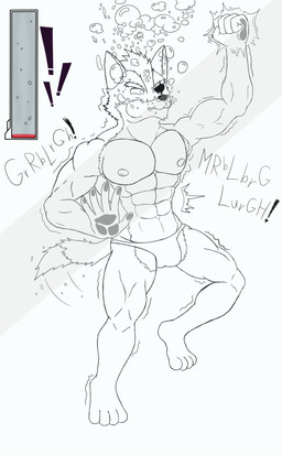 anthro asphyxiation banging_on_glass bubble bulge clothed clothing drowning eye_patch eyewear fur gameplay_mechanics male muscular muscular_male nipples panicking pecs simple_background skimpy solo speedo struggling swimwear tail three-quarter_view underwater water inugami_beast nintendo star_fox wolf_o'donnell canid canine canis mammal wolf 2025 absurd_res digital_media_(artwork) hi_res line_art