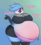 anthro belly belly_blush big_belly big_breasts big_butt black_talons blue_body blue_feathers blush body_blush bottomwear breasts butt clothing crop_top feathers female fishnet_clothing fishnet_topwear huge_belly makeup navel navel_piercing nipple_outline outie_navel panties piercing pink_eyes pregnant pregnant_anthro pregnant_female shirt shorts slightly_chubby smile solo stretch_marks text thick_thighs tongue tongue_piercing topwear underwear veiny_belly white_belly white_body white_feathers wide_hips cookie-pone claire_(cookie-pone) avian bird english_text hi_res