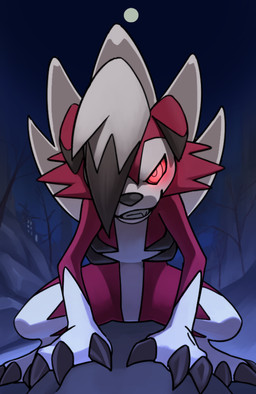 ambiguous/ambiguous ambiguous_gender blush claw_fingers claw_toes claws detailed_background duo feet fur glowing glowing_eyes hair hair_over_eye head_crest looking_at_viewer moon multicolored_body multicolored_fur night one_eye_obstructed outside red_body red_eyes red_fur sky smile solo_focus straddling teeth toes white_body white_fur katahane3 nintendo pokemon canid canine generation_7_pokemon lycanroc mammal midnight_lycanroc pokemon_(species) 2018 digital_media_(artwork)