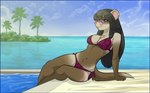 anthro bikini clothing detailed_background eyewear female hair outside palm_tree plant seaside sitting solo sunglasses swimming_pool swimwear tree two-piece_swimsuit water arctic-sekai the_eye_of_ramalach alex_(avencri) domestic_ferret mammal mustelid musteline true_musteline weasel