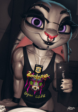 abs anthro biceps bodily_fluids cellphone chin_piercing clothed clothing ear_piercing ear_ring electronics eyebrow_piercing eyebrow_ring eyewear facial_piercing female fingers fur glasses grey_body grey_fur holding_cellphone holding_object holding_phone holding_smartphone inside lip_piercing lips looking_at_viewer mirror mirror_selfie muscular muscular_anthro muscular_female nose_piercing nose_ring panties phone piercing police police_badge ring_piercing selfie septum_piercing septum_ring shirt sink smartphone smile solo standing sweat sweatdrop tank_top text text_on_clothing text_on_topwear thick_bottom_lip topwear underwear wearing_glasses akkusky disney zootopia judy_hopps european_rabbit lagomorph leporid mammal oryctolagus rabbit absurd_res digital_media_(artwork) hi_res