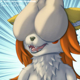 anthro balls balls_on_face big_balls black_nose chest_tuft duo facial_markings female female_anthro feral fluffy fur genitals hair happy head_markings long_hair male male/female male_feral markings moon_(marking) open_mouth open_smile red_body red_fur red_hair simple_background smile teeth these_aren't_my_glasses tongue tuft white_body white_fur yellow_body yellow_fur stellaamoris all_males_may canid canine canis domestic_dog fox hybrid mammal shiba_inu spitz 1:1 digital_media_(artwork) digital_painting_(artwork) hi_res painting_(artwork) incest_(lore)