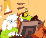 alcohol anthro bed beverage cage cart chair clothed clothing computer drinking duo electronics eyewear furniture glasses male office_chair programming typing underage_drinking wine wine_bottle 8j4xx deltarune undertale undertale_(series) asriel_dreemurr kris_(deltarune) bovid caprine goat human mammal hi_res