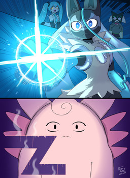 anthro biped blush breasts clothed clothing energy eyelashes female front_view fur group hollow_purple_(jujutsu_kaisen) mouth_closed multicolored_body open_mouth pigtails pink_body pupils simple_background smile three-quarter_view wounded arzy_parzy jujutsu_kaisen nintendo pokemon pokemon_legends_z-a vocaloid yamaha_corporation hatsune_miku canid clefable generation_1_pokemon generation_9_pokemon human mammal mega_evolution mega_lucario_z meowscarada pokemon_(species) absurd_res hi_res