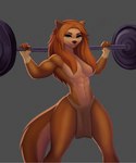 abs anthro athletic athletic_female barbell big_breasts bottomwear breasts clothed clothing convenient_censorship exercise exposed_breasts female fur hair hair_covering_breasts hand_wraps loincloth loincloth_only muscular muscular_anthro muscular_female solo thick_thighs topless topless_female weightlifting workout wraps aozee vulpa_(mariano) canid canine mammal digital_media_(artwork) hi_res shaded