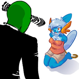 anthro bdsm blue_hair bodily_fluids bondage bound cum cum_on_face duo female genital_fluids hair kneeling male male/female nipples non-mammal_nipples pokemorph red_eyes rope simple_background white_background unknown_artist nintendo pokemon anon amphibian generation_3_pokemon mudkip pokemon_(species) 1:1 low_res meme