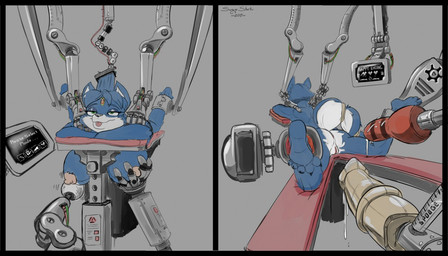 5_toes animal_dildo animal_sex_toy ankle_cuffs anthro autocloset barefoot bdsm black_bars blue_body blue_fur bondage bound breast_grab breasts brush brushing brushing_hair butt circlet comb_(brush) cuff_(restraint) cumlube dildo dripping electronics equine_dildo feet female fucking_machine fur genitals grey_background hair hairbrush half-closed_eyes hand_on_breast holding_brush holding_comb holding_hairbrush holding_object jewelry lying machine machine_bondage massage monitor multicolored_body multicolored_fur narrowed_eyes nipples nude on_front personal_grooming pink_nipples plantigrade restrained restraints robotic_arm sex_toy shackles simple_background social_grooming soles solo spread_legs spreading styling_hair submissive submissive_female text toes tongue tongue_out two_tone_body two_tone_fur vibrator vulva white_body white_fur savageshark nintendo star_fox krystal_(star_fox) canid canine fox mammal 2017 english_text letterbox
