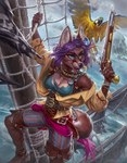 action_pose anthro ear_piercing female gun jewelry piercing pirate pose ranged_weapon ship solo vehicle watercraft weapon levelviolet laila_kumaki canid canine fox mammal 2023 hi_res