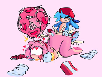 accessory anthro bent_over bodily_fluids boots bracelet clothes_on_ground clothing cum cum_inside dress duo ejaculation feet female footwear genital_fluids gloves hair_accessory hairband handwear hat headgear headwear heart_symbol hindpaw impregnation jewelry male male/female ovum ovum_with_heart paws pink_body sex shoes socks sperm_dominating_ovum tweedleevil friday_night_funkin' sega sonic_the_hedgehog_(series) amy_rose boyfriend_(fnf) canid canine canis domestic_dog eulipotyphlan hedgehog mammal 4:3 hi_res