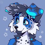 anthro bared_fangs biped blue_body blue_eyes blue_fur floppy_ears fur looking_away male solo white_body white_fur fleurfurr canid canine canis domestic_dog mammal 1:1 2024 hi_res icon