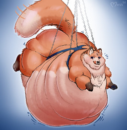 ambiguous_gender belly big_belly feral harness huge_belly hyper hyper_belly immobile morbidly_obese morbidly_obese_feral obese obese_feral overweight overweight_feral solo suspension fluffmoss canid canine fox mammal absurd_res hi_res