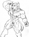 abs anthro balls big_muscles circumcised flaccid flexing genitals horn humanoid_genitalia humanoid_penis male muscular muscular_anthro muscular_male pecs penis pose simple_background solo tail tail_tuft tuft vein sudonym bison bovid bovine cattle mammal monochrome