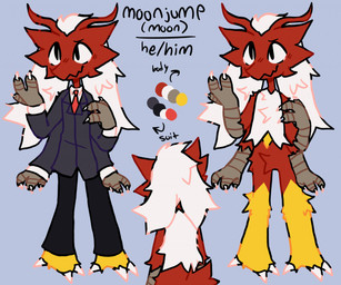 3_claws 4_arms anthro barefoot black_bottomwear black_clothing black_pants black_text blue_background bottomwear chest_tuft claws clothed clothed_anthro clothed_male clothing color_swatch crotch_tuft feet front_and_back fully_clothed fully_clothed_anthro fully_clothed_male hair male multi_arm multi_limb necktie nude_anthro nude_male pants pronouns red_body red_necktie simple_background solo suit text tuft white_hair unknown_artist nintendo pokemon moonjump blaziken generation_3_pokemon pokemon_(species) 2021 character_name digital_drawing_(artwork) digital_media_(artwork) english_text model_sheet