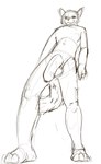 anthro balls big_penis erection feet fur genitals humanoid_genitalia humanoid_penis looking_at_viewer low-angle_view male navel nude nude_anthro nude_male penis simple_background smile solo standing tail white_background jeri_kleinlowe canid canine fox mammal 2010 black_and_white guide_lines hi_res monochrome sketch