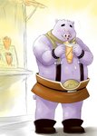 anthro belly blush eating food fur humanoid_hands male overweight overweight_anthro overweight_male purple_body purple_fur solo manya build_tiger mammal suid suina sus_(pig) wild_boar 2010