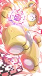 action_pose anthro energy_ball frown fur glowing heart_symbol plushie pose red_eyes teddy_bear yellow_body yellow_fur tartarte_tatin bandai_namco digimon bear digimon_(species) mammal monzaemon 9:16 absurd_res hi_res