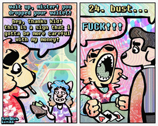aloha_shirt anthro black_hair blackjack_(card_game) blackjack_table blonde_highlights blue_hair cigarette cigarette_in_mouth clothing dialogue eyes_closed female floppy_ears fur group hair highlights_(coloring) humor male object_in_mouth pattern_clothing pattern_shirt pattern_topwear shirt smoking_tobacco speech_bubble tan_body tan_fur text topwear trio wallet wide_eyed yellow_body yellow_fur rawdawgcomics stahli_(rawdawgcomics) bird_dog canid canine canis domestic_dog golden_retriever hunting_dog mammal retriever 5:4 comic english_text hi_res
