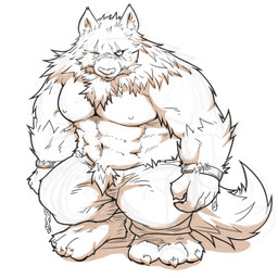 anthro barazoku bottomwear clothing humanoid_hands kemono male muscular muscular_anthro muscular_male nipples pants scar simple_background solo white_background suishou0602 canid canine canis mammal wolf 1:1 2015 hi_res