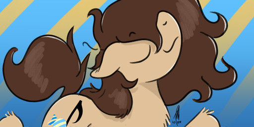 brown_hair brown_tail cutie_mark ears_down eyes_closed feral fluffy fur geometric_background glistening glistening_hair gradient_background hair logo male pattern_background pivoted_ears simple_background solo striped_background tail tan_body tan_fur hopefulsparks hasbro my_little_pony fan_character sweet_tune_(hopefulsparks) equid equine horse mammal pony absurd_res artist_logo hi_res redraw signature