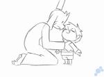 2d_animation 4:3 4_fingers ambiguous_gender animated anthro asriel_dreemurr boss_monster_(undertale) bottomwear bovid caprine clothing disney duo fangs fingers frame_by_frame frisk_(undertale) gravity_falls horn hug human long_ears male mammal monochrome patting_back potoobrigham short_playtime shorts simple_background teeth undertale undertale_(series) white_background